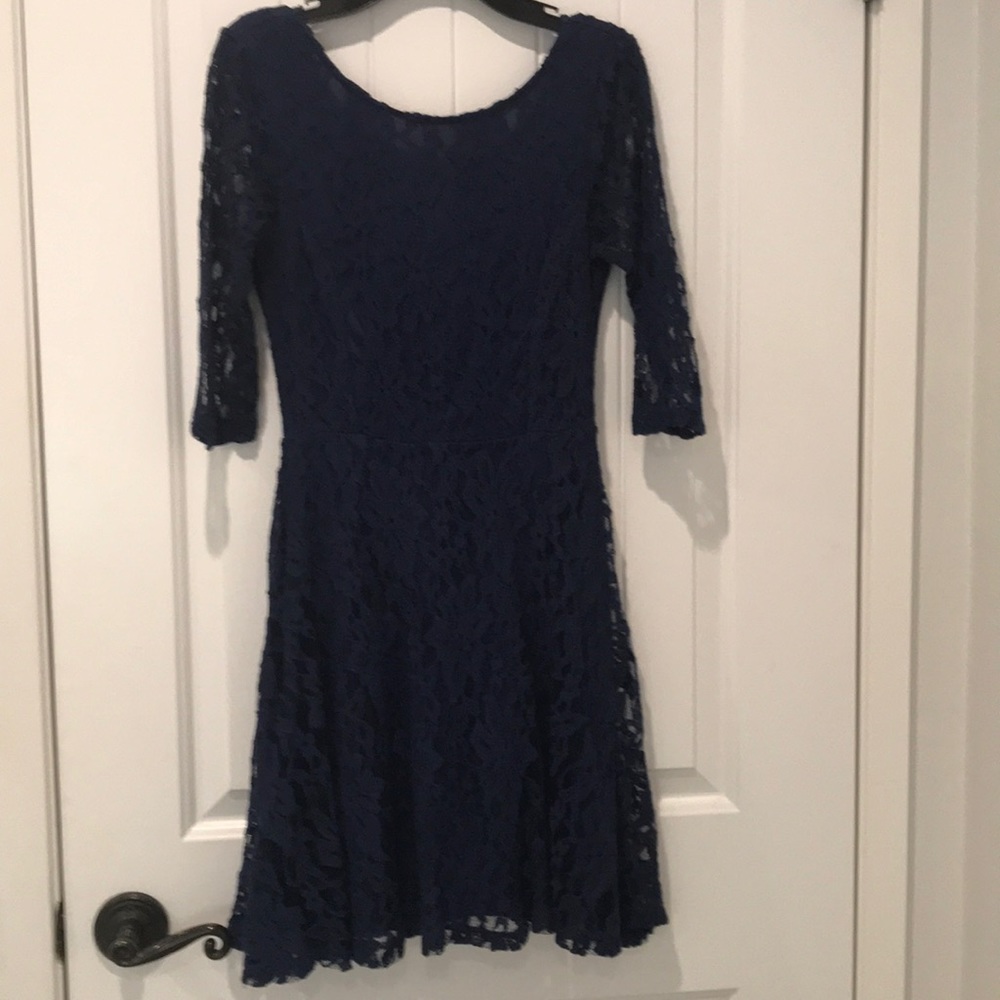 Classy navy lace dress with 3/4 length sleeves